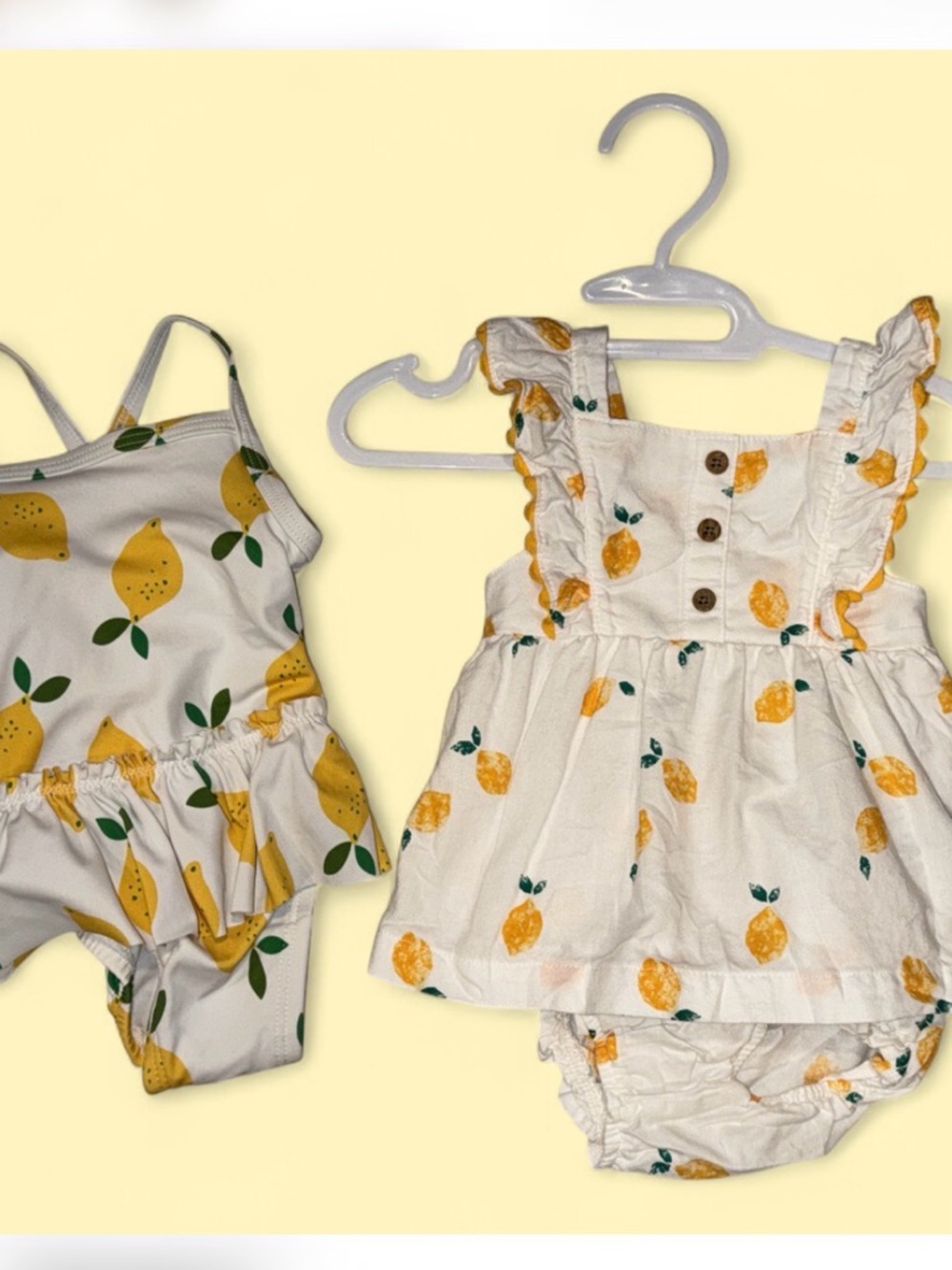 Hanna Andersson Lemon Print Ruffle Swimsuit & Lemon 2 Piece Set 0/3M